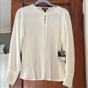 Vera Wang Cream Pleated Tie Front Blouse